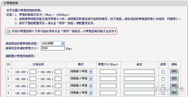 IP带宽控制的设置方法