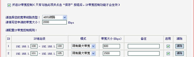 IP带宽控制的设置方法